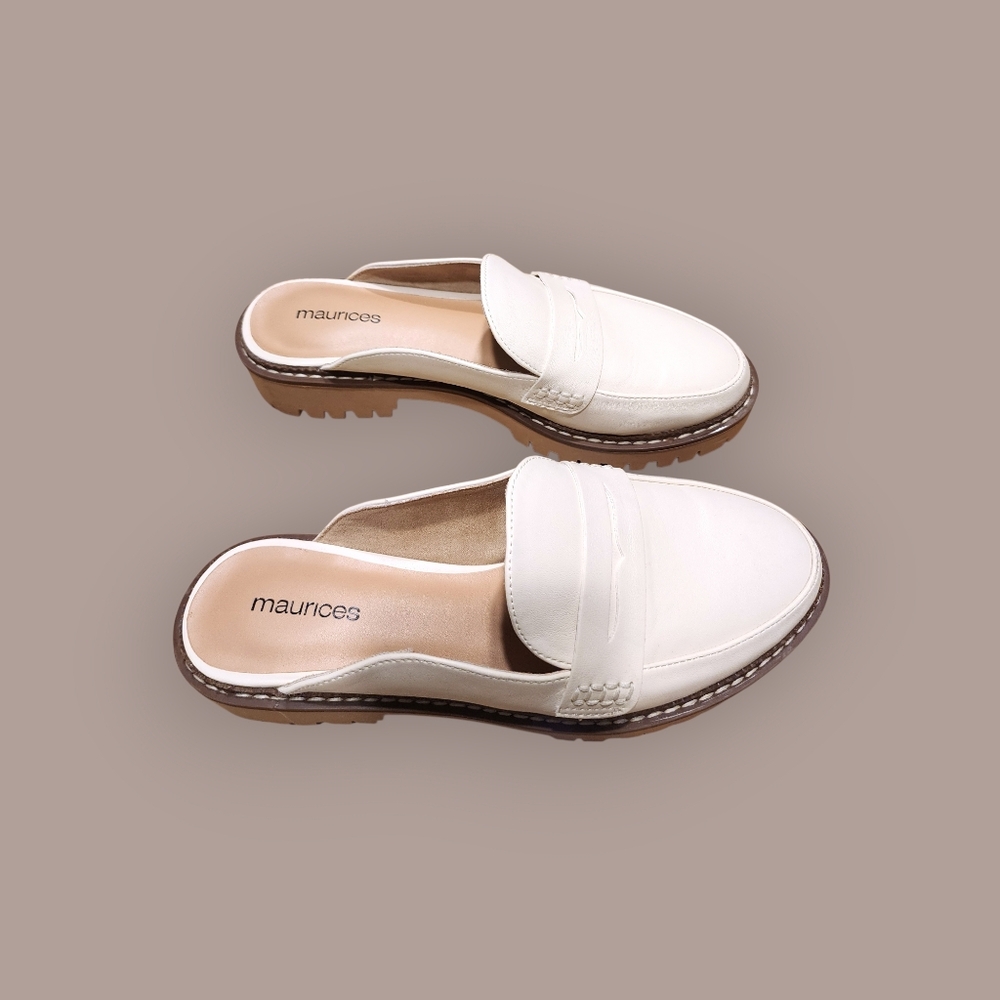 Maurices Gretchen Platform Loafer Womens 8 Off White Leather Chunky Heel Retro - Picture 10 of 14